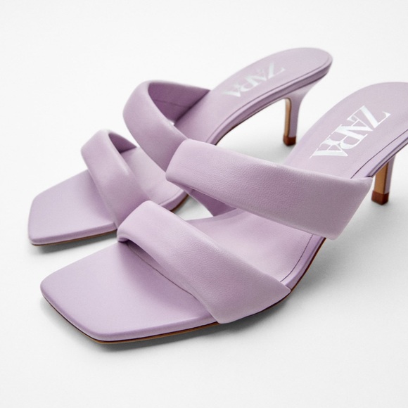 NWT ZARA Heeled Leather Sandal With Quilted Straps